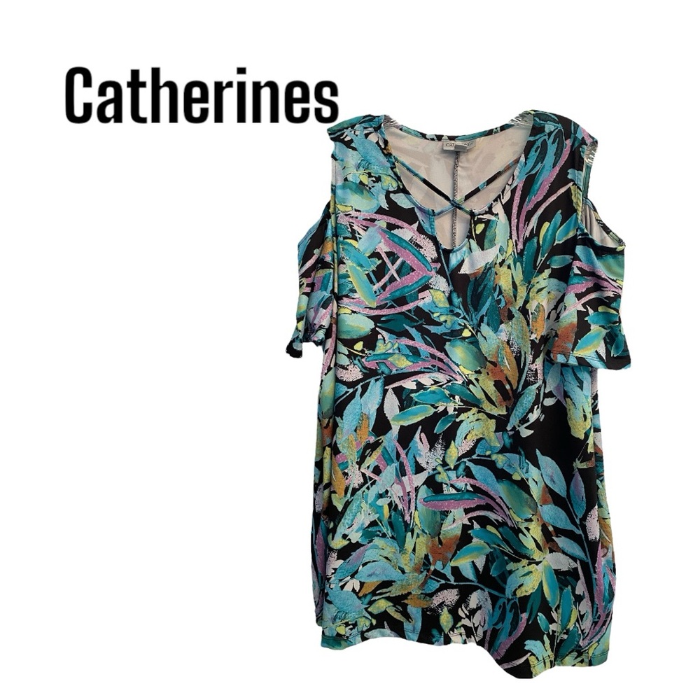 Catherines Open Shoulder Plus Tropical Wish Tee 1X